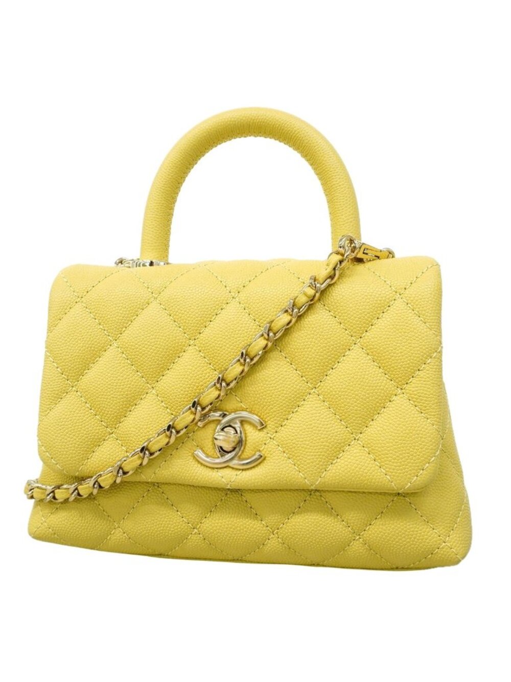 Chanel Handle Coco Caviar Leather Yellow Champagne Gold 2-Way Bag